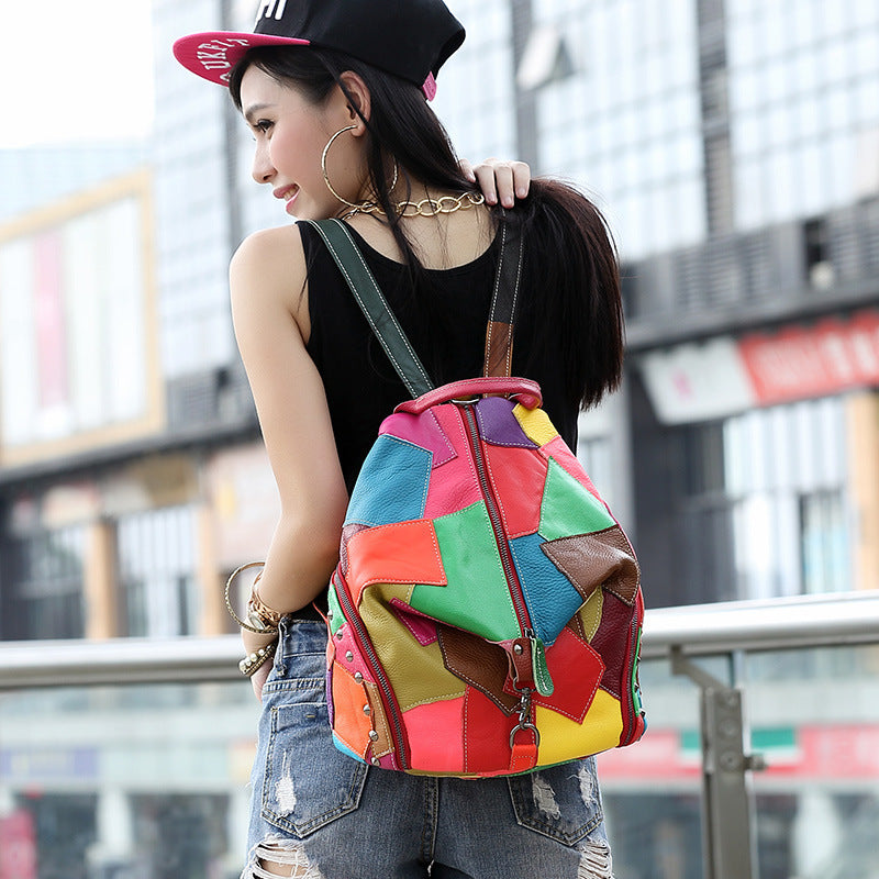 Fashion Colorful Leather Backpack for Women 1308-Leather Backpack for Women-Black-Free Shipping Leatheretro