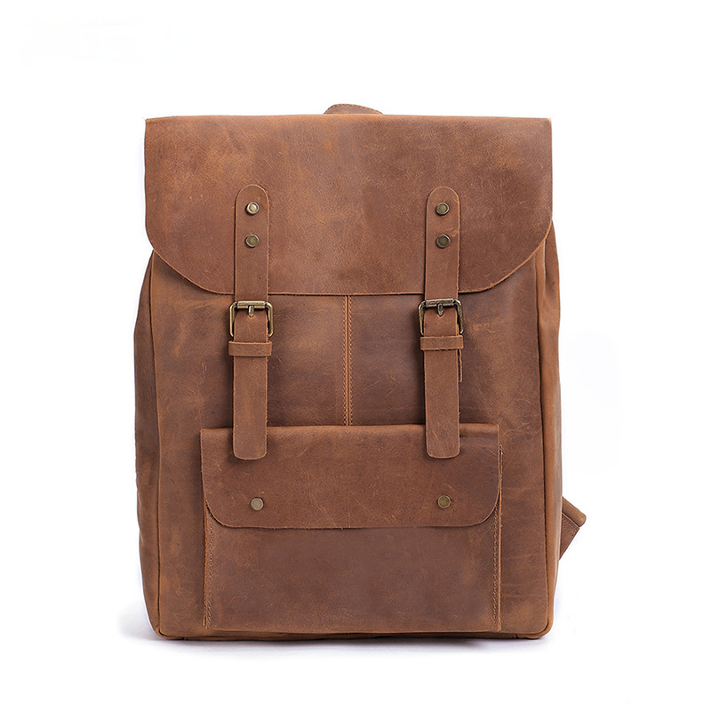Men Handmade Leather Vintage Leather Laptop Backpack 1224-Leather Backpack-Brwon-Free Shipping Leatheretro