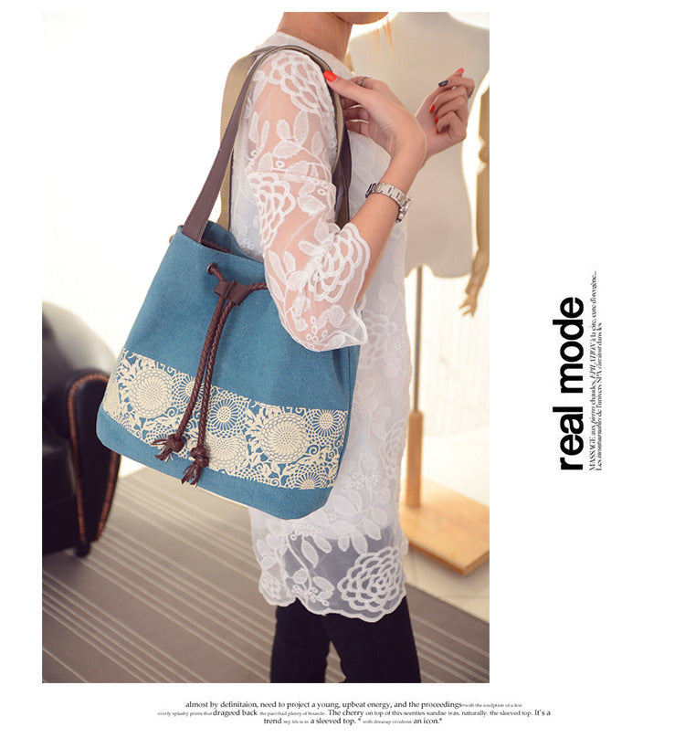 Boho Drawstring Canvas Handbags for Women 1116-Handbags-Black-Free Shipping Leatheretro