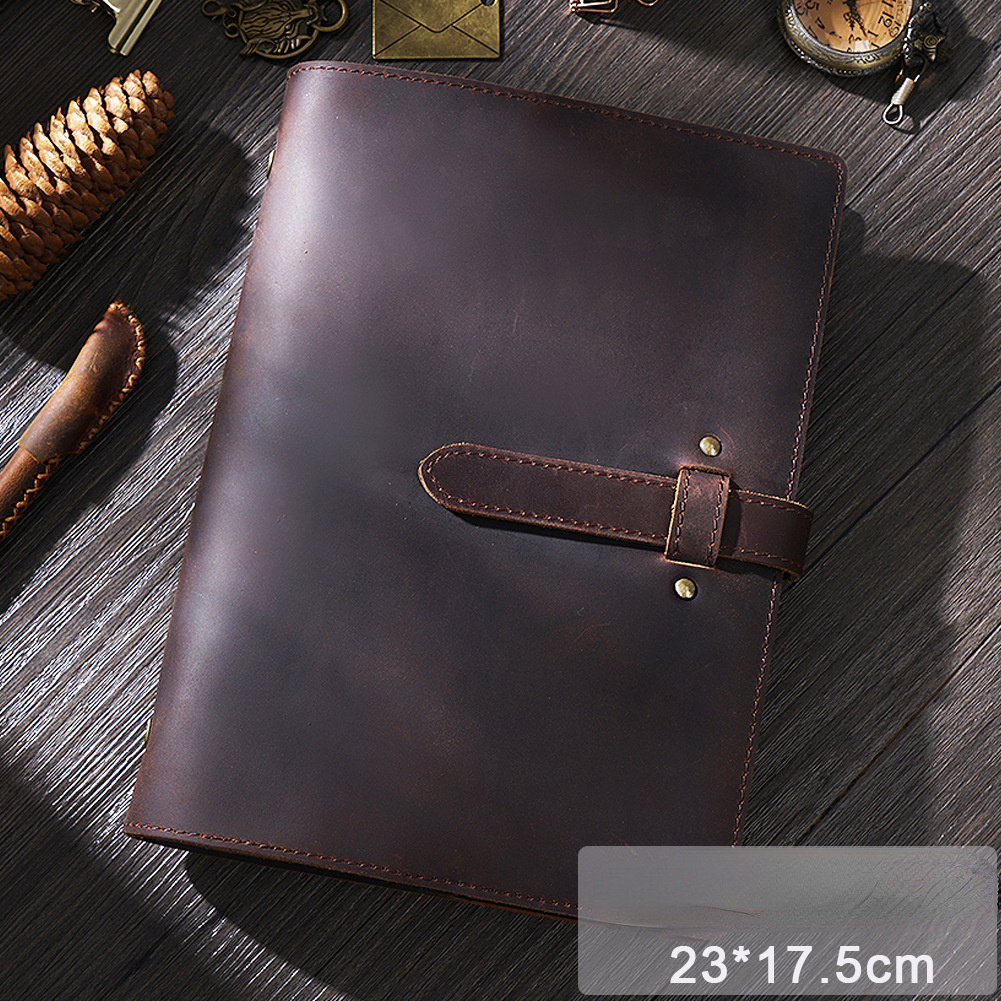 Vintage A5/A6 Sized 6 Ring Binder Leather Portfolio/Journal Book-Portfolios & Padfolios-Brown-A5-Free Shipping Leatheretro