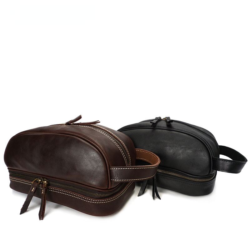 Vintage Leather Toiletry Bags 8120-Leather Toiletry Bag-Black-Free Shipping Leatheretro