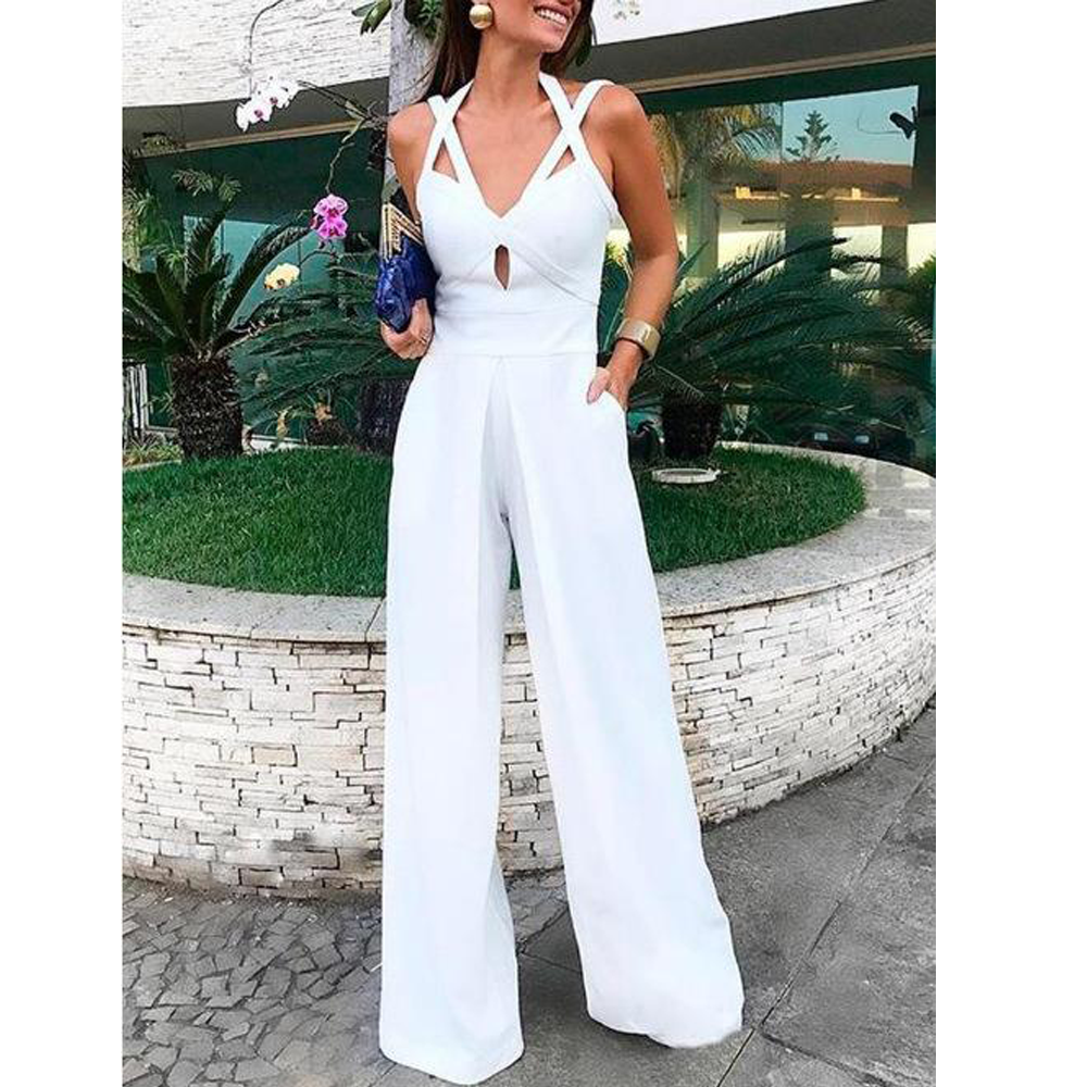 Women Sexy Halter Sleeveless Jumpsuits-One Piece Suits-White-S-Free Shipping Leatheretro