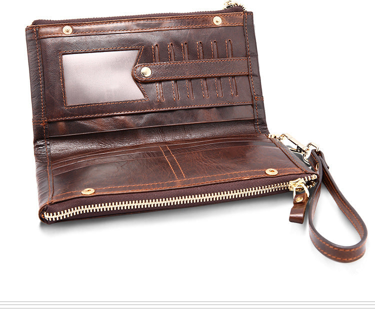 Fashion Leather Zipper Phone Wallet 9334-Leather Wallet-Dark Brown-Free Shipping Leatheretro