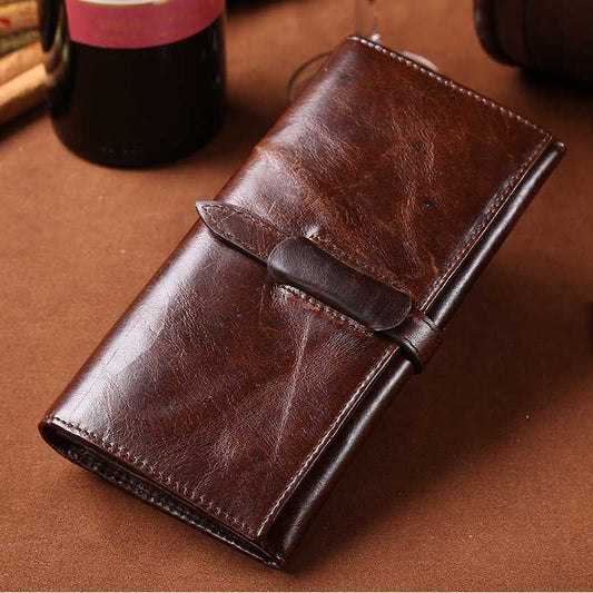 Vintage Handmade Leather Long Wallet for Men 6209-Handbags, Wallets & Cases-Coffee-Free Shipping Leatheretro