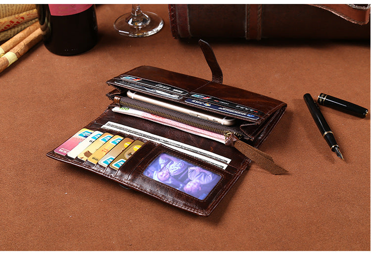 Vintage Handmade Leather Long Wallet for Men 6209-Handbags, Wallets & Cases-Coffee-Free Shipping Leatheretro