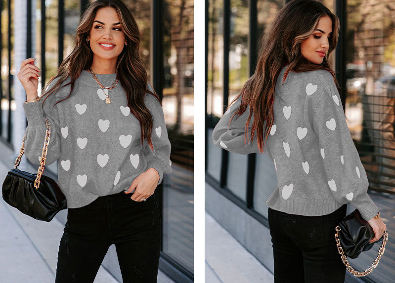 Casual Sweetheart Design Pullover Knitted Sweaters-Shirts & Tops-Gray-S-Free Shipping Leatheretro