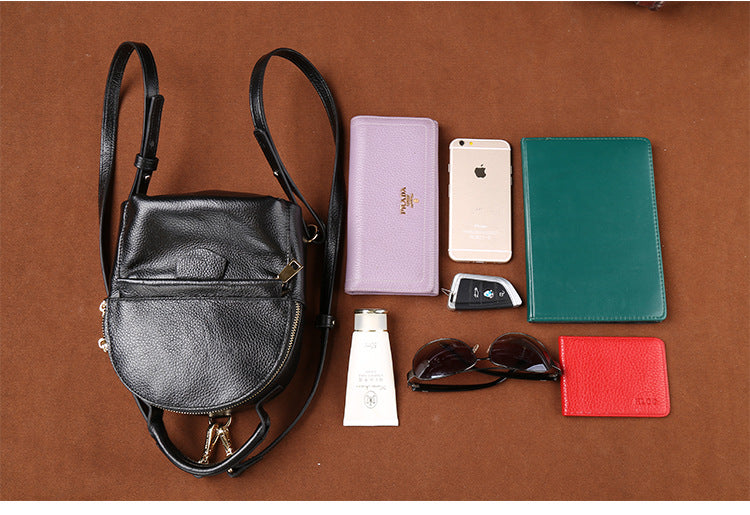 Handmade Black Mini Leather Backpack for Women 0181-Backpacks-Black-Free Shipping Leatheretro