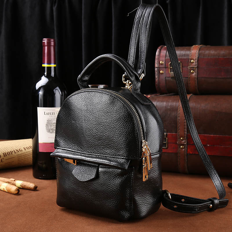 Handmade Black Mini Leather Backpack for Women 0181-Backpacks-Black-Free Shipping Leatheretro