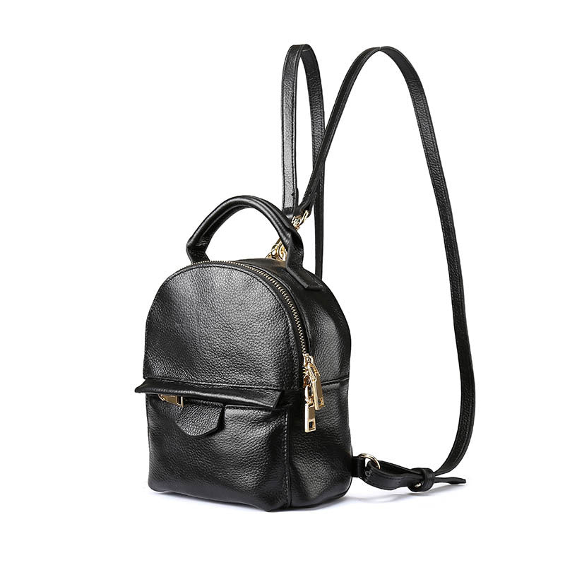 Handmade Black Mini Leather Backpack for Women 0181-Backpacks-Black-Free Shipping Leatheretro