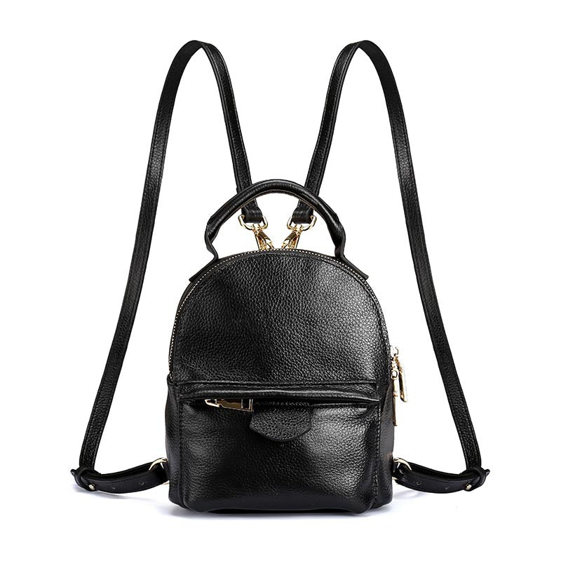 Handmade Black Mini Leather Backpack for Women 0181-Backpacks-Black-Free Shipping Leatheretro