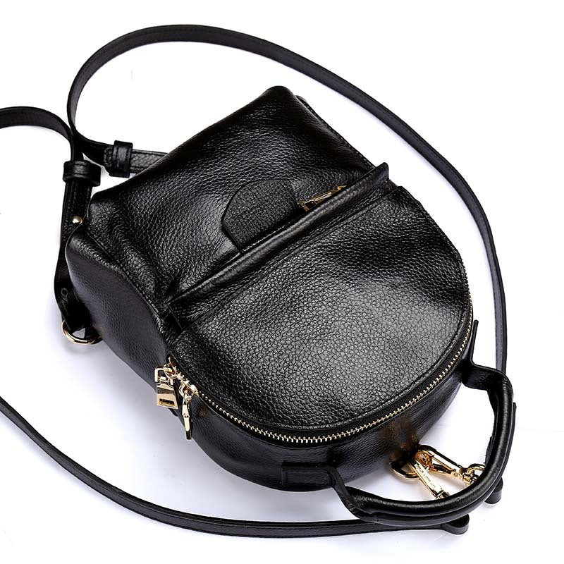 Handmade Black Mini Leather Backpack for Women 0181-Backpacks-Black-Free Shipping Leatheretro