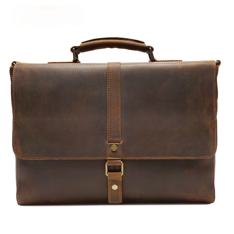 Retro Roomy Crossbody Leather Briefcase B-8127-Leather Briefcase-Brown-Free Shipping Leatheretro