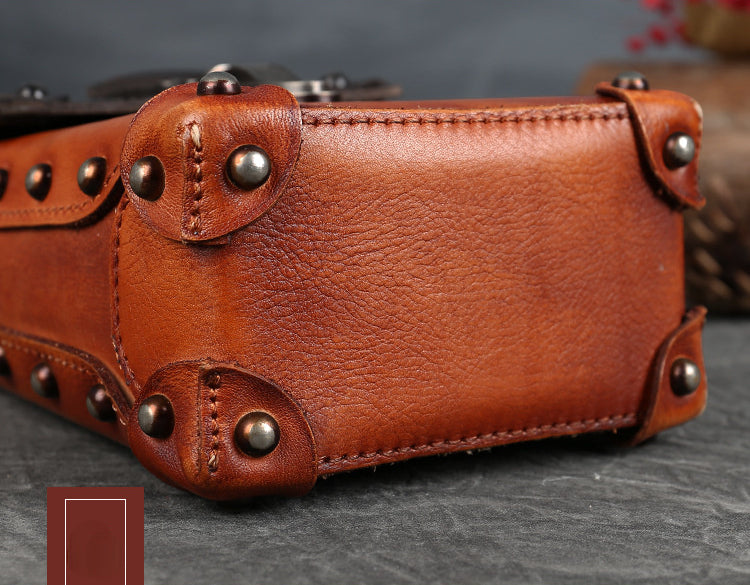 Vintage Vege Tanned Leather Rivet Lock Button Cellphone Bags D829-Handbags, Wallets & Cases-Purple-Free Shipping Leatheretro