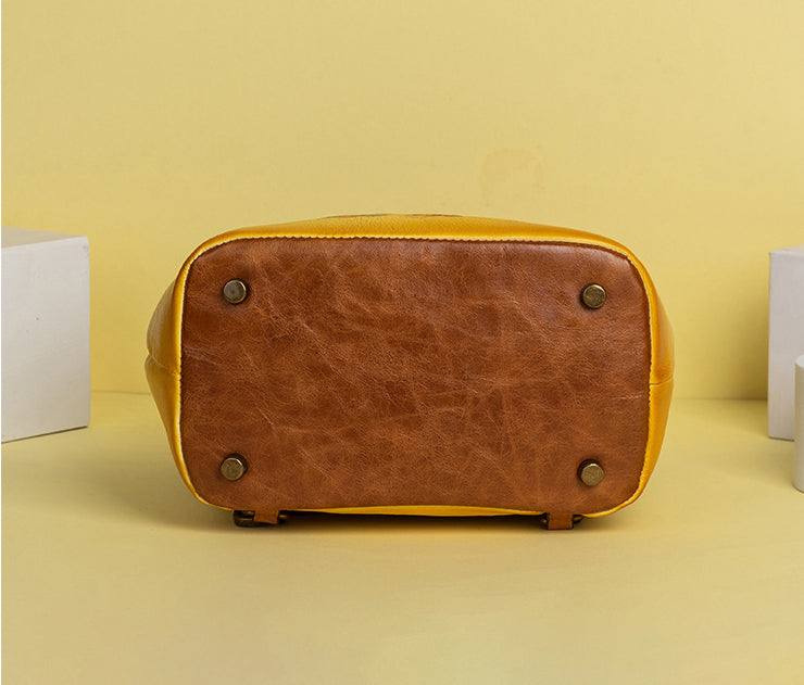 Vintage Vege Tanned Leather Backpack for Women C329-Backpacks-Yellow-Free Shipping Leatheretro