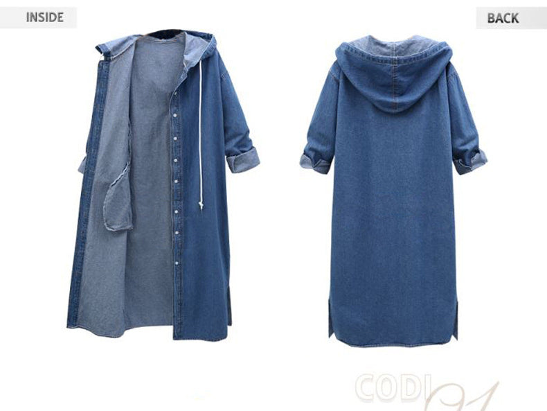 Women Long Sleeves Denim Long Windcoat-Outerwear-Light Blue-L-Free Shipping Leatheretro
