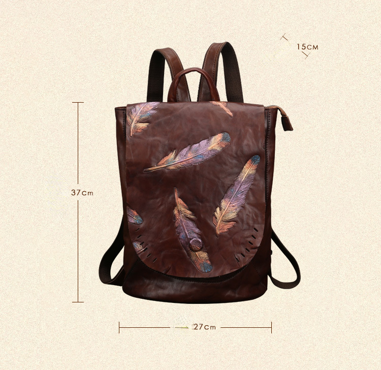 Women Vintage Emlossing Cowhide Leather Backpack 9043-Leatehr Backpack-Black-Free Shipping Leatheretro