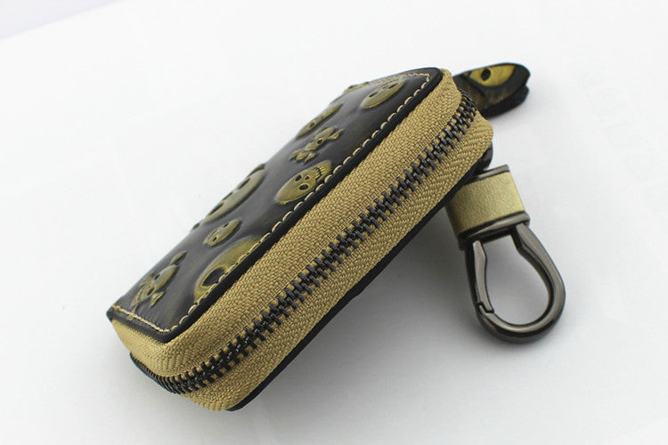 Vintage Leather Skeleton Zipper Key Case 9088-Leather Cases for Key-White-Free Shipping Leatheretro
