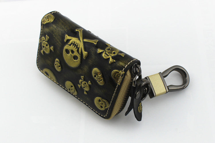 Vintage Leather Skeleton Zipper Key Case 9088-Leather Cases for Key-White-Free Shipping Leatheretro
