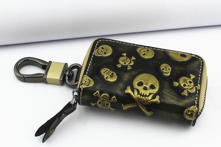 Vintage Leather Skeleton Zipper Key Case 9088-Leather Cases for Key-White-Free Shipping Leatheretro