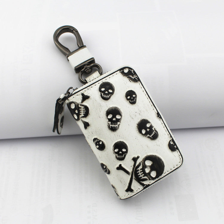 Vintage Leather Skeleton Zipper Key Case 9088-Leather Cases for Key-White-Free Shipping Leatheretro