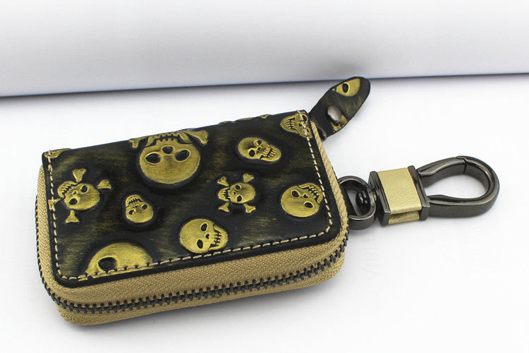 Vintage Leather Skeleton Zipper Key Case 9088-Leather Cases for Key-White-Free Shipping Leatheretro