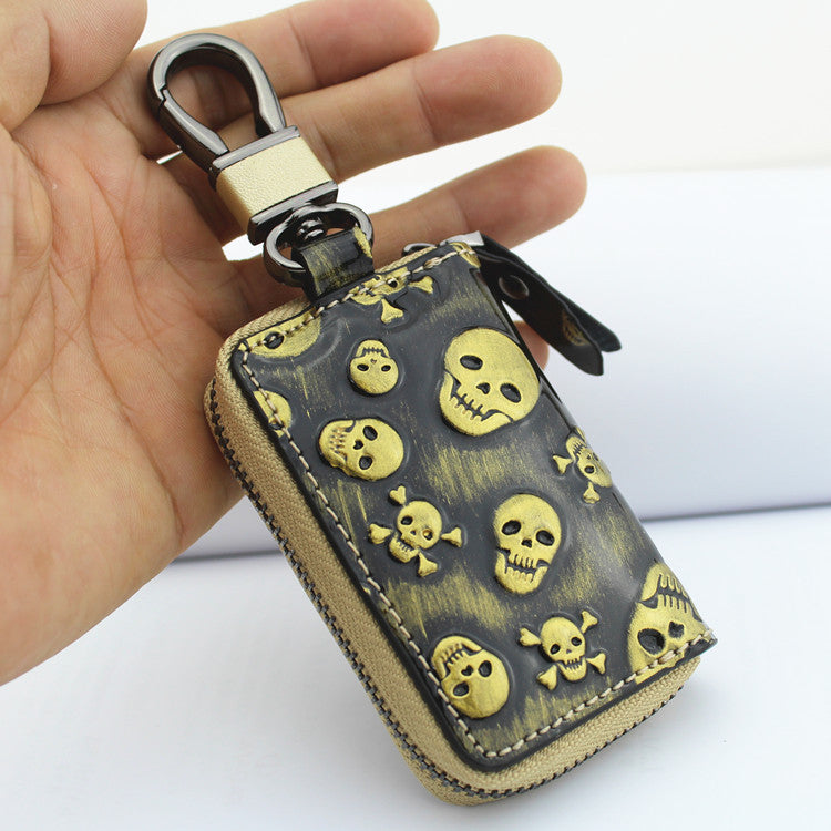Vintage Leather Skeleton Zipper Key Case 9088-Leather Cases for Key-White-Free Shipping Leatheretro