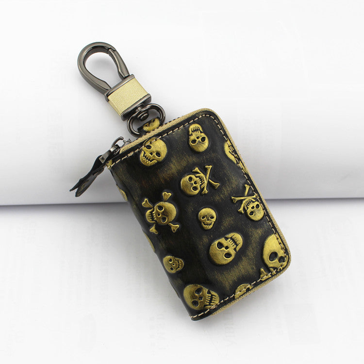 Vintage Leather Skeleton Zipper Key Case 9088-Leather Cases for Key-White-Free Shipping Leatheretro