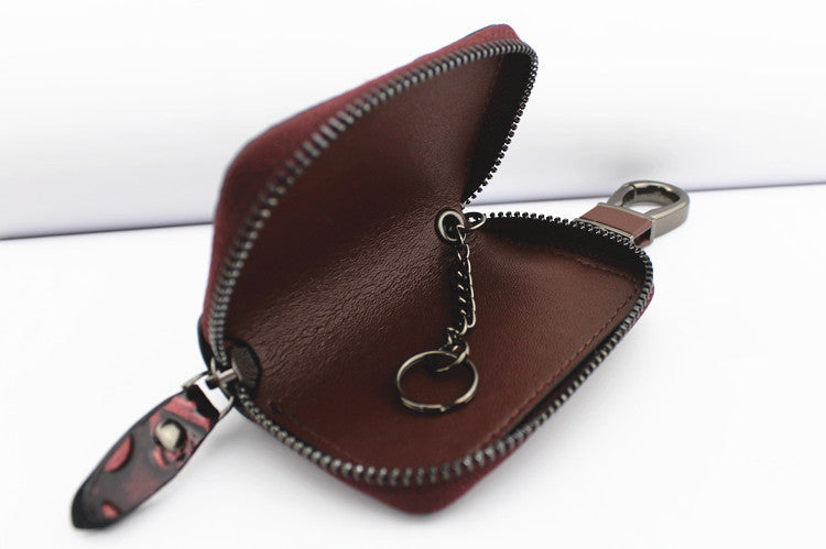 Vintage Leather Skeleton Zipper Key Case 9088-Leather Cases for Key-White-Free Shipping Leatheretro