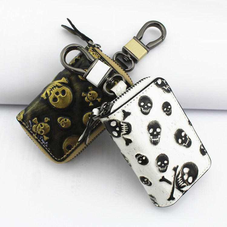 Vintage Leather Skeleton Zipper Key Case 9088-Leather Cases for Key-White-Free Shipping Leatheretro