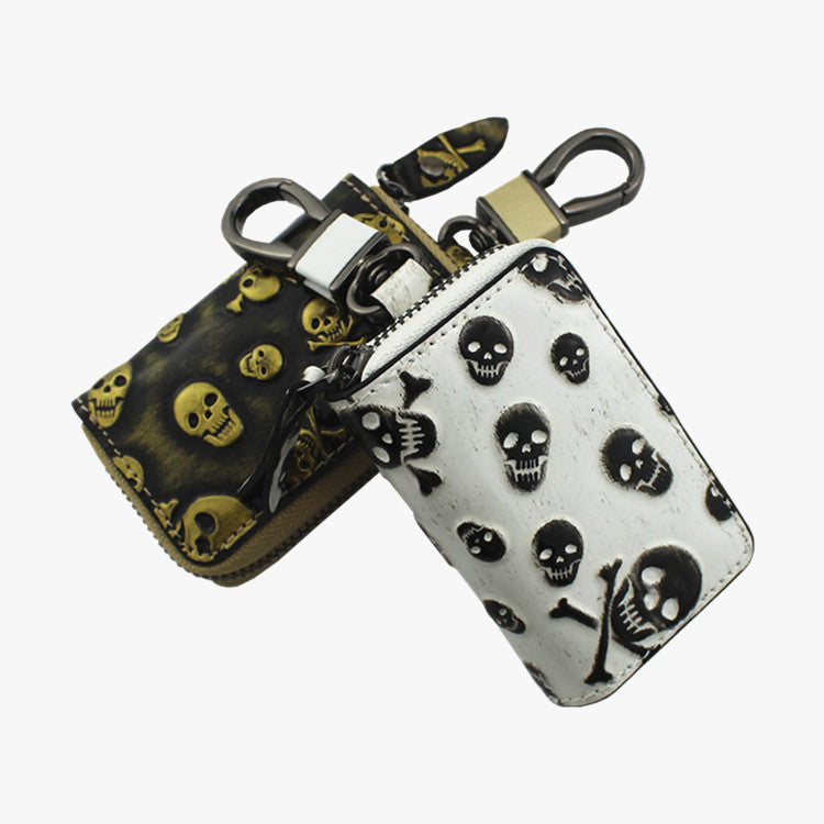 Vintage Leather Skeleton Zipper Key Case 9088-Leather Cases for Key-White-Free Shipping Leatheretro