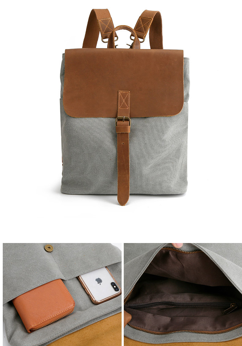 Vintage Leather Canvas Backpack for Women-Backpacks-Black-Free Shipping Leatheretro