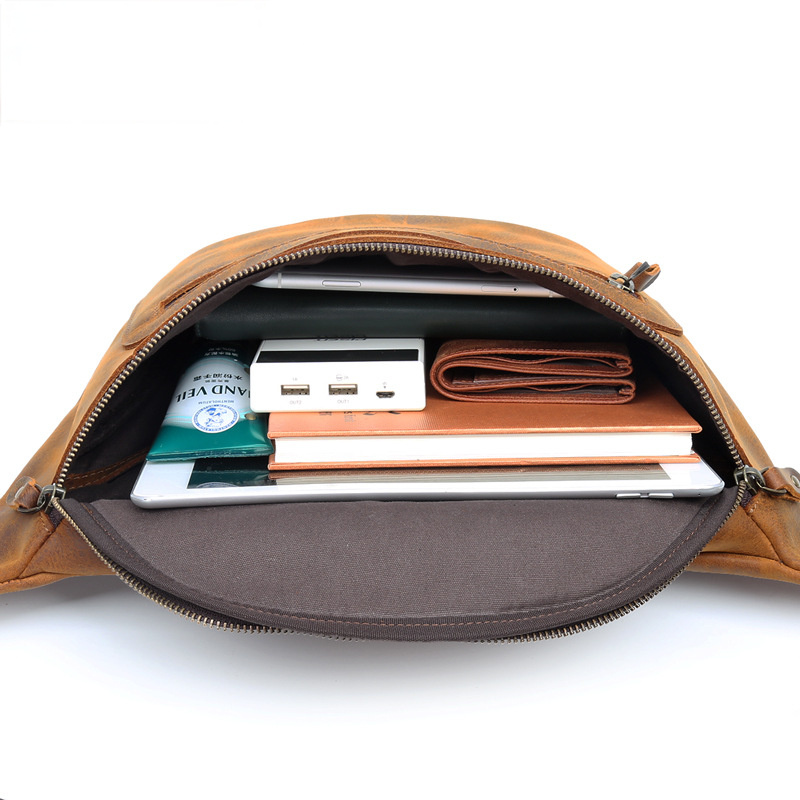 Men's Leather Waist Casual Bag 8725-Leather bags for men-Brwon Crazy horse-Free Shipping Leatheretro