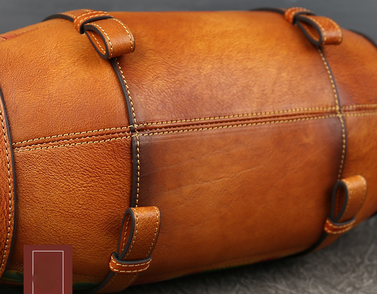 Women Vintage Fish Embossing Leather Bucket Bags 3227-Leather Women Bags-Red-Free Shipping Leatheretro