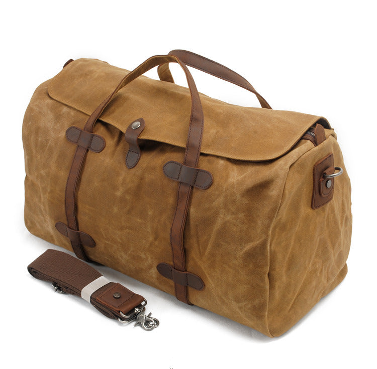 Leisure Waxed Leather Canvas Large Storage Traveling Duffle Bag 2023-Leather Canvas Bag-Khaki-Free Shipping Leatheretro