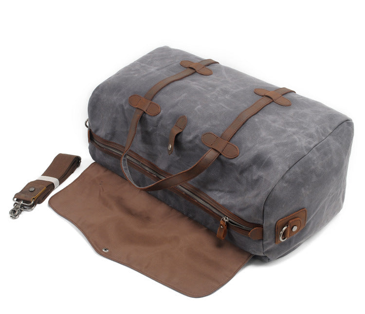 Leisure Waxed Leather Canvas Large Storage Traveling Duffle Bag 2023-Leather Canvas Bag-Khaki-Free Shipping Leatheretro