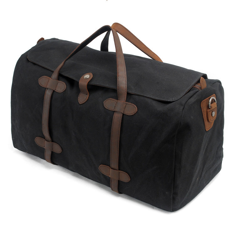 Leisure Waxed Leather Canvas Large Storage Traveling Duffle Bag 2023-Leather Canvas Bag-Black-Free Shipping Leatheretro
