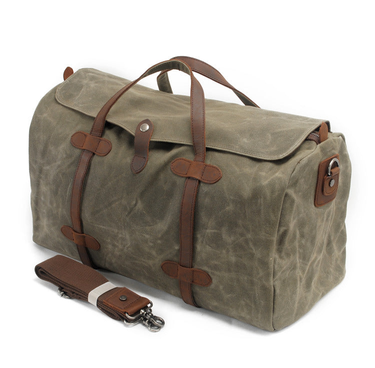 Leisure Waxed Leather Canvas Large Storage Traveling Duffle Bag 2023-Leather Canvas Bag-Khaki-Free Shipping Leatheretro