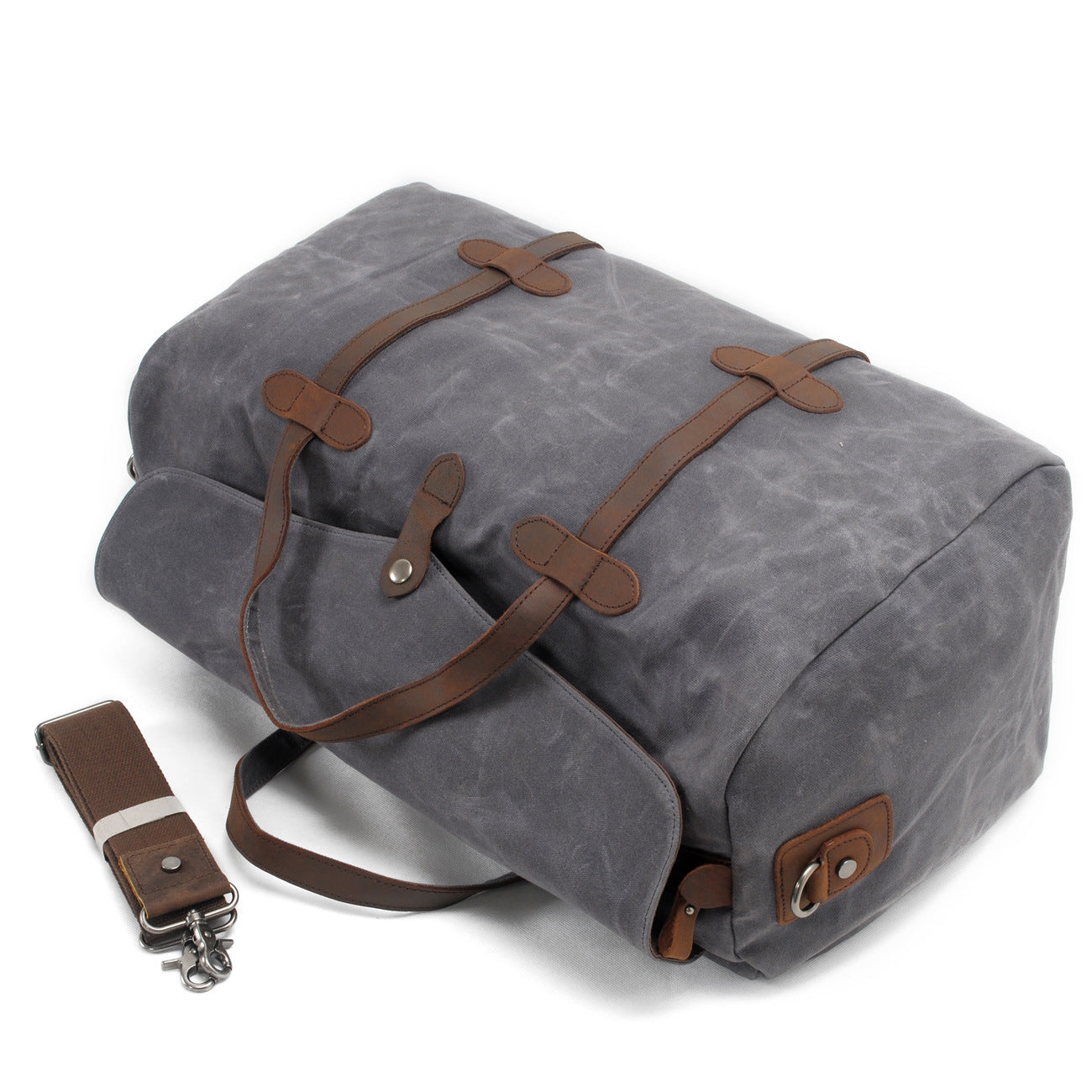 Leisure Waxed Leather Canvas Large Storage Traveling Duffle Bag 2023-Leather Canvas Bag-Khaki-Free Shipping Leatheretro
