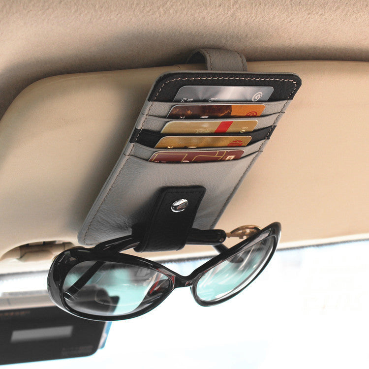 Leather Car Sun Visor Case for Tickets or Glasses Y523-Gray-Free Shipping Leatheretro