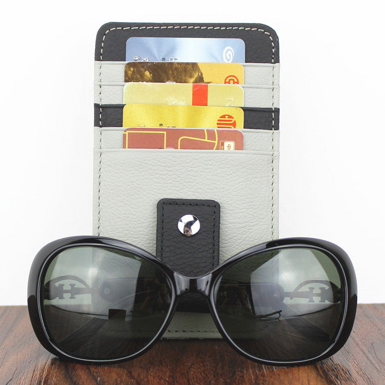 Leather Car Sun Visor Case for Tickets or Glasses Y523-Gray-Free Shipping Leatheretro