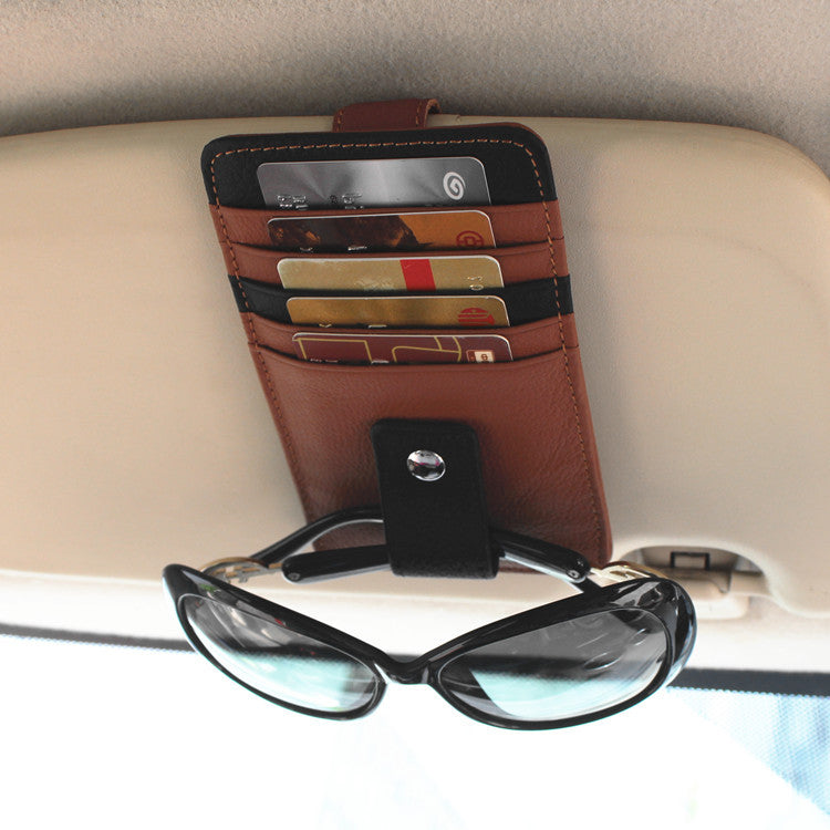 Leather Car Sun Visor Case for Tickets or Glasses Y523-Brown-Free Shipping Leatheretro