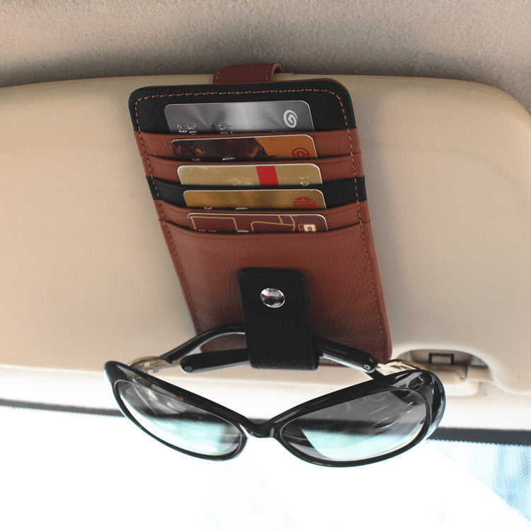 Leather Car Sun Visor Case for Tickets or Glasses Y523-Gray-Free Shipping Leatheretro