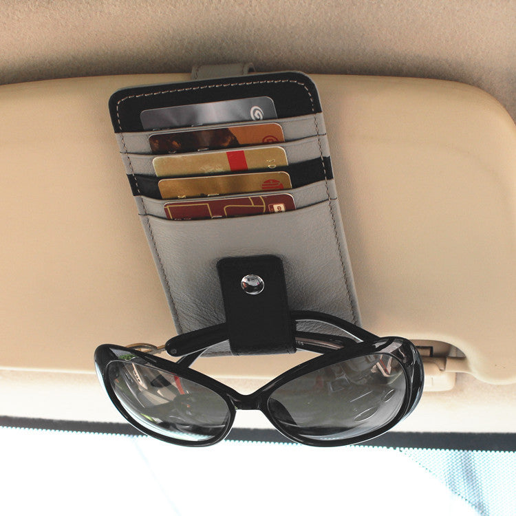 Leather Car Sun Visor Case for Tickets or Glasses Y523-Gray-Free Shipping Leatheretro