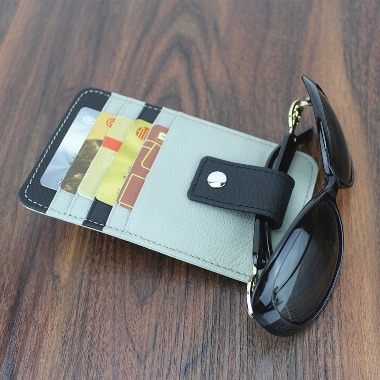 Leather Car Sun Visor Case for Tickets or Glasses Y523-Gray-Free Shipping Leatheretro