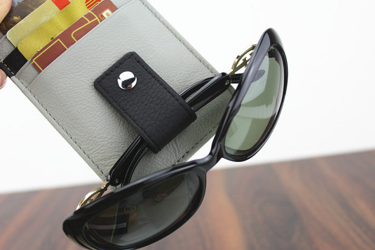 Leather Car Sun Visor Case for Tickets or Glasses Y523-Gray-Free Shipping Leatheretro
