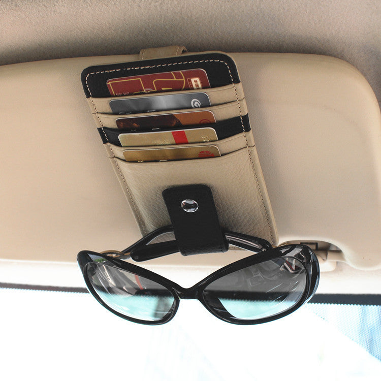 Leather Car Sun Visor Case for Tickets or Glasses Y523-Ivory-Free Shipping Leatheretro