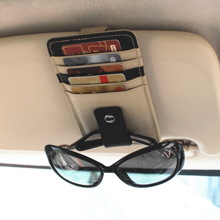 Leather Car Sun Visor Case for Tickets or Glasses Y523-Gray-Free Shipping Leatheretro