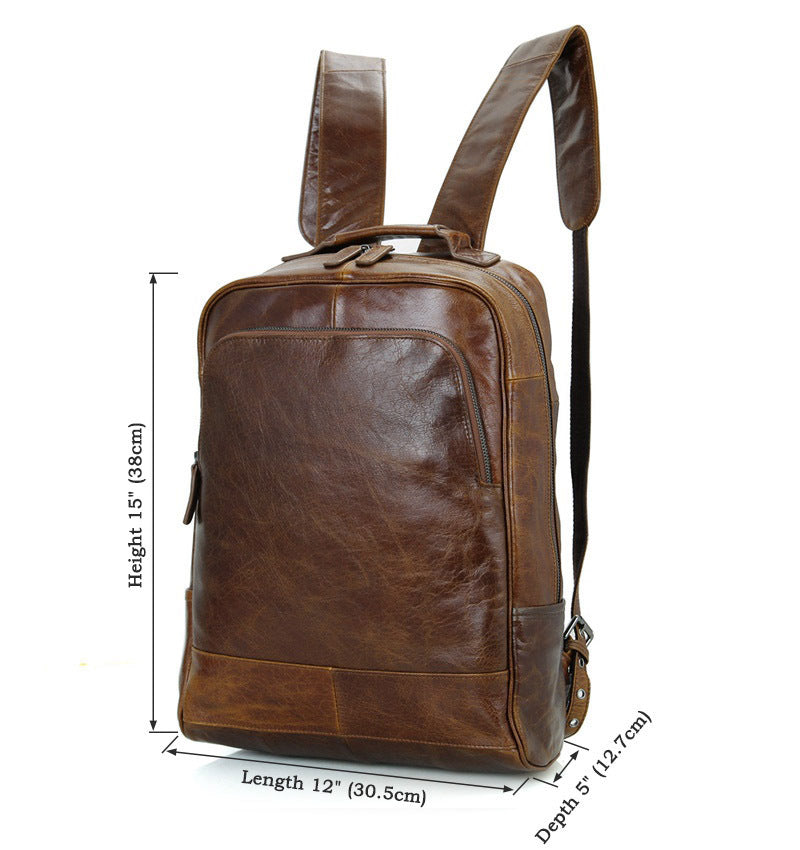 Vintage Large Storage Cowhide Leather Backpack 7347-Backpacks-Coffee-Free Shipping Leatheretro
