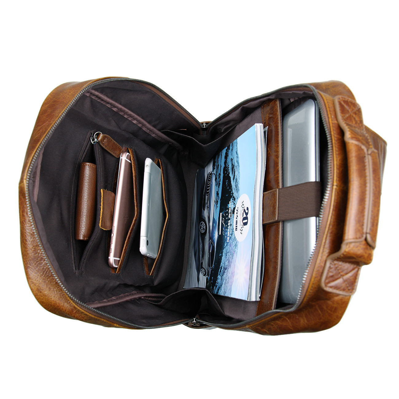 Vintage Large Storage Cowhide Leather Backpack 7347-Backpacks-Coffee-Free Shipping Leatheretro