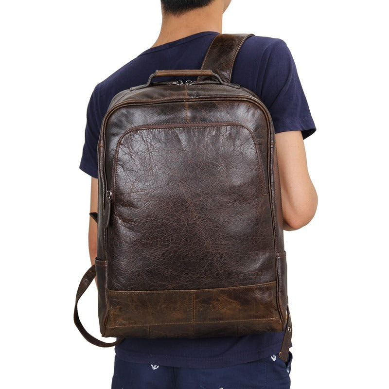 Vintage Large Storage Cowhide Leather Backpack 7347-Backpacks-Coffee-Free Shipping Leatheretro